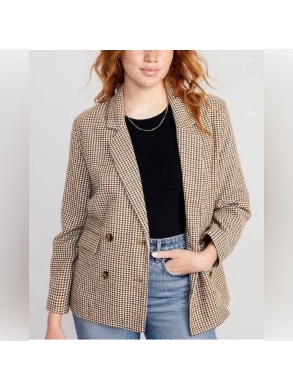Old Navy Houndstooth Double-Breasted Blazer - Brown, Tan, and Grey